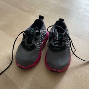 Baby girls Gray, Pink, and Aqua Adidas sneakers